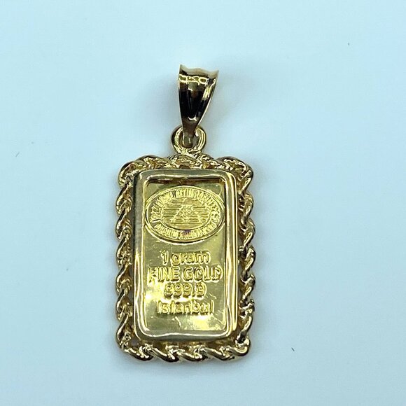 999.9 Istanbul 1.0g bullion in 14K rope bezel 22.5 x 12.8mm 2.4gm JR8270
